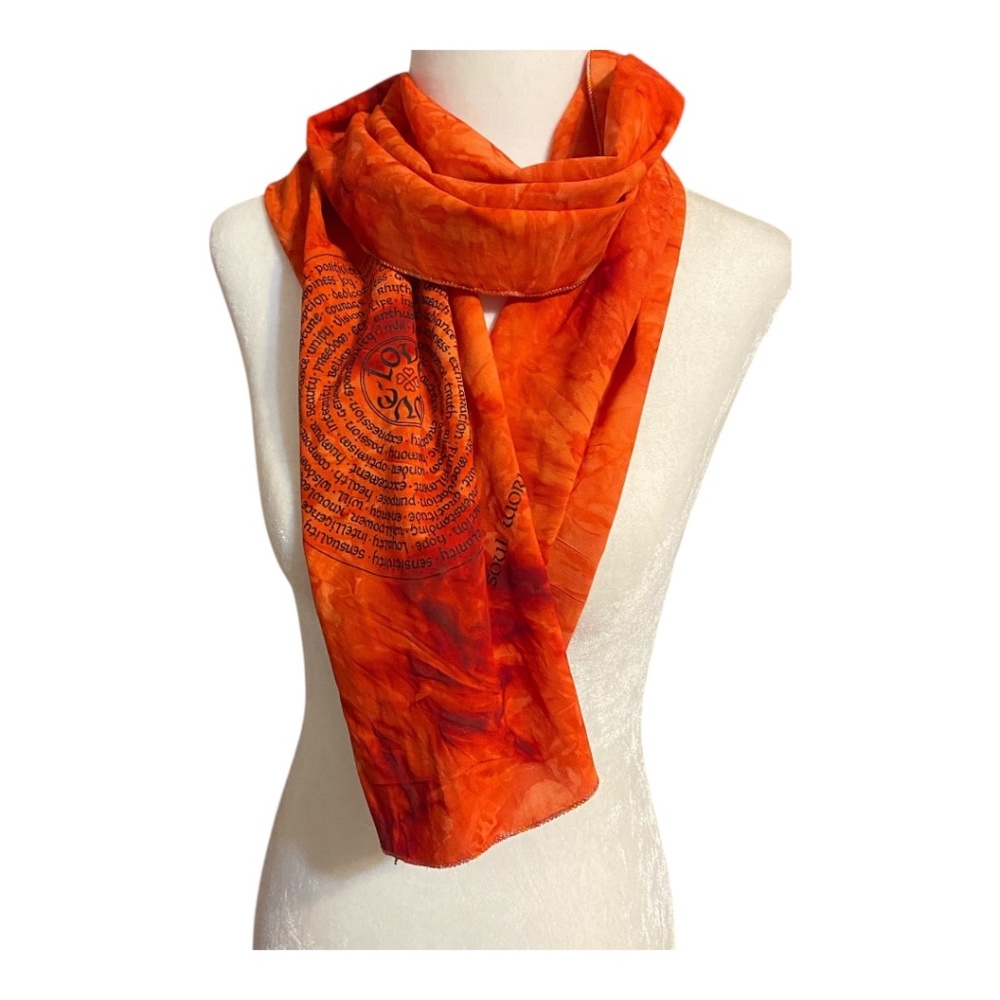 Silk tie dyed “Love” scarf. Handmade/handprinted - Picture 4 of 12